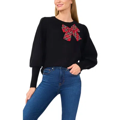 Cece Womens Bow Knit Crewneck Sweater In Black