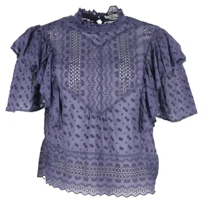 Isabel Marant Etoile Tizaina Ruffled Blouse In Blue Broderie-anglaise Cotton In Blue