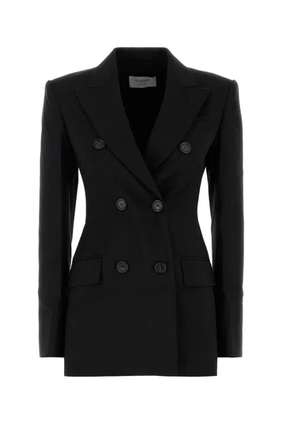 Sportmax Double-breasted Virgin Wool Blazer In Black