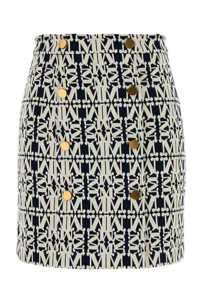 Max Mara Black And White Jacquard Riber Miniskirt In Blue White