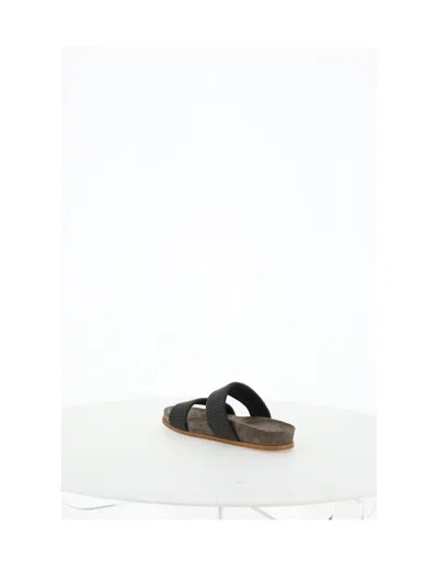Brunello Cucinelli Grey Sandals With Monile Decoration And Round Open Toe In Grey