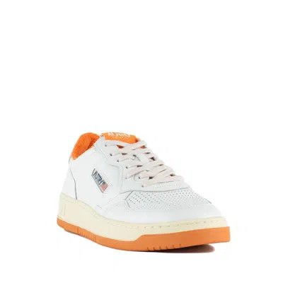 Autry Medalist Low White Leather And Amberglow Sneakers In Orange, White