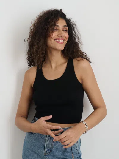 Alex Mill Ava Cropped Tank In Extrafine Merino Wool In Black