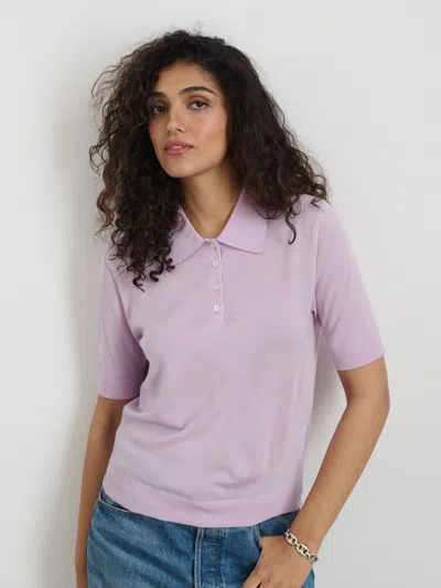Alex Mill Ava Short Sleeve Polo In Extrafine Merino Wool In Lavender