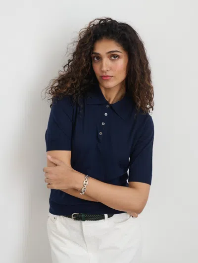 Alex Mill Ava Short Sleeve Polo In Extrafine Merino Wool In Navy