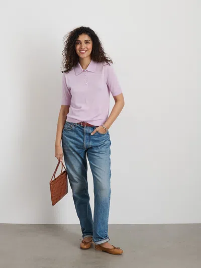 Alex Mill Ava Short Sleeve Polo In Extrafine Merino Wool In Lavender