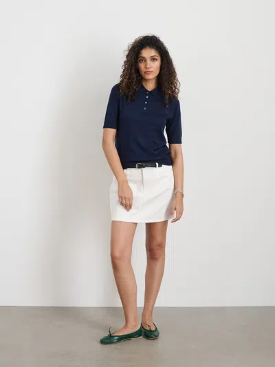 Alex Mill Ava Short Sleeve Polo In Extrafine Merino Wool In Navy