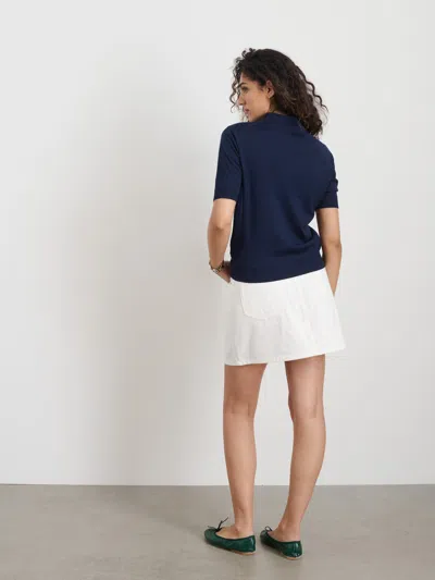 Alex Mill Ava Short Sleeve Polo In Extrafine Merino Wool In Navy