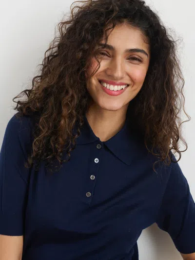 Alex Mill Ava Short Sleeve Polo In Extrafine Merino Wool In Navy