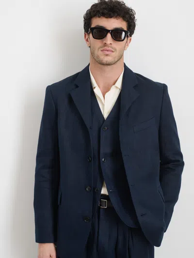Alex Mill Daniel Four Button Blazer In Linen Herringbone In Navy/black