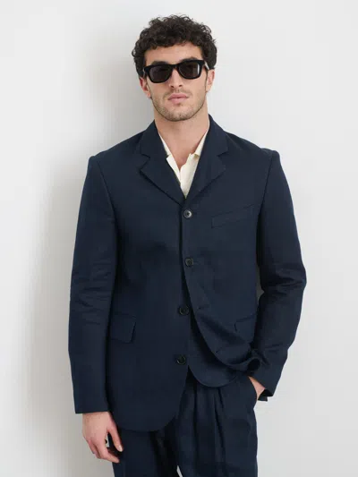 Alex Mill Daniel Four Button Blazer In Linen Herringbone In Navy/black