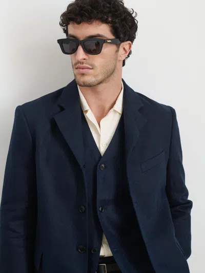 Alex Mill Daniel Four Button Blazer In Linen Herringbone In Navy/black