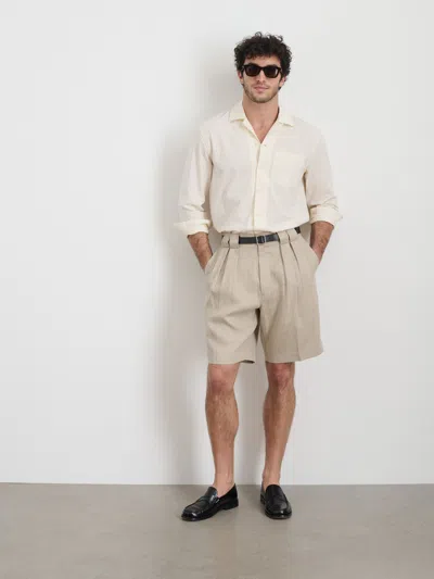Alex Mill Daniel Pleated Shorts In Linen Herringbone In Flax