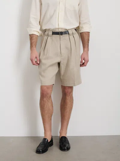 Alex Mill Daniel Pleated Shorts In Linen Herringbone In Flax