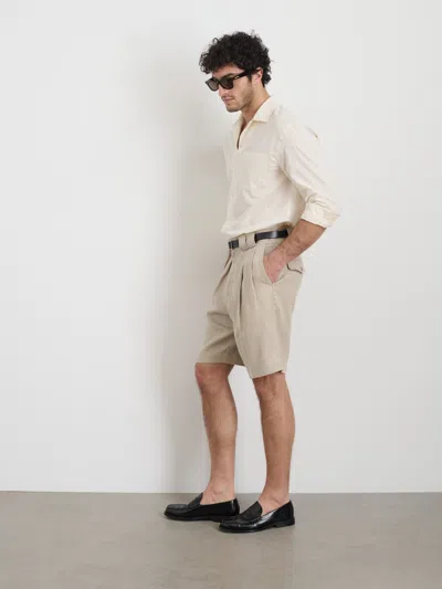 ALEX MILL DANIEL PLEATED SHORTS IN LINEN HERRINGBONE 