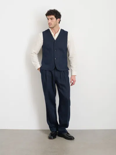 Alex Mill Daniel Pleated Trouser In Linen Herringbone In Navy/black
