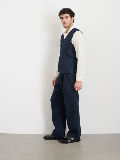 Alex Mill Daniel Pleated Trouser In Linen Herringbone In Navy/black