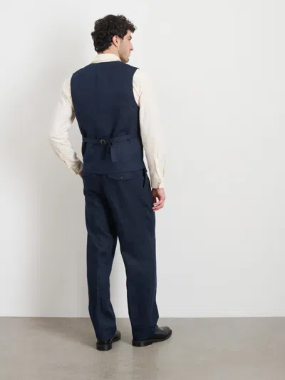 Alex Mill Daniel Pleated Trouser In Linen Herringbone In Navy/black