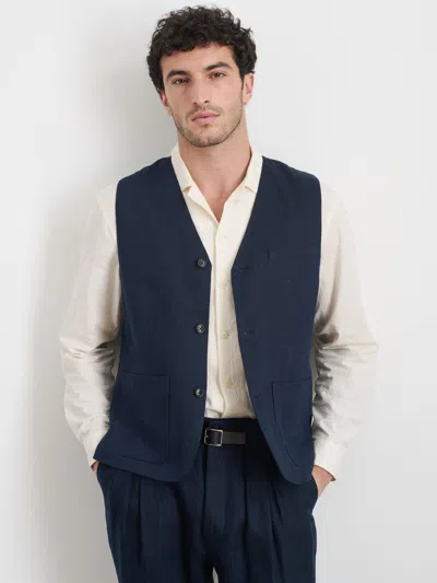 Alex Mill Daniel Vest In Linen Herringbone In Navy/black