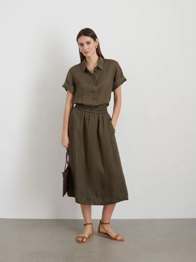 Alex Mill Maddie Skirt In Linen In Deep Moss