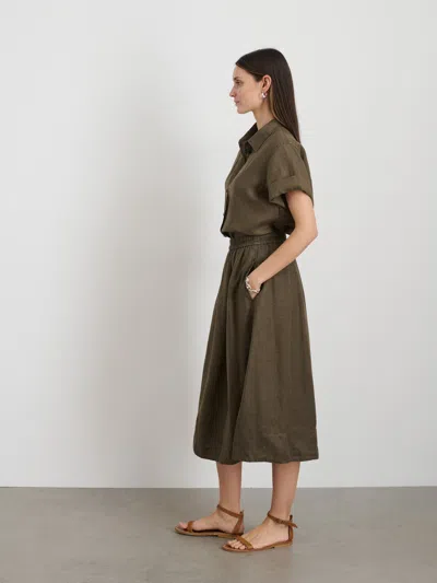 Alex Mill Maddie Skirt In Linen In Deep Moss