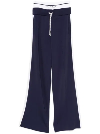 Pinko High Waist Elastic Waistband Trousers With Side Stripes In Blue