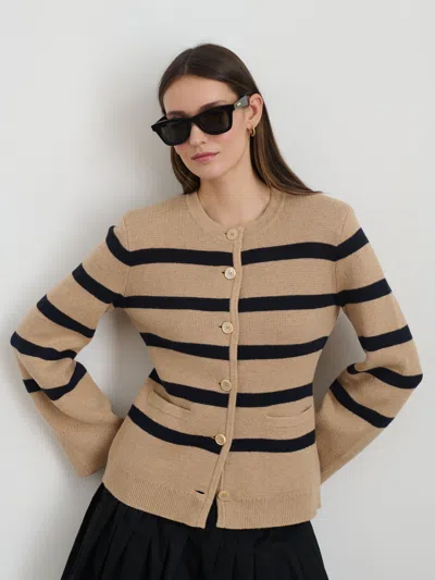 Alex Mill Provence Stripe Sweater Jacket In Cotton Cashmere In Cornsilk/navy