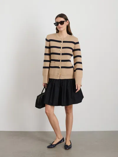 Alex Mill Provence Stripe Sweater Jacket In Cotton Cashmere In Cornsilk/navy