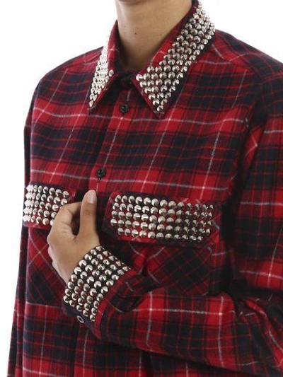 Gucci Embellished Plaid Cotton-flannel Shirt In Red/black | ModeSens