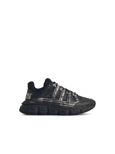 Shop Versace Black Trigreca Sneakers