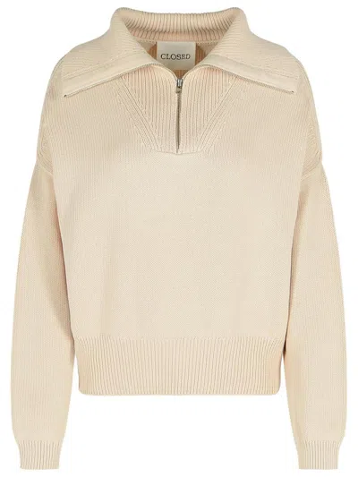 Closed Organic Cotton Troyer Zip Knit Sweater In Beige In Beige