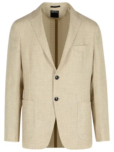 Zegna 'drop 7' Beige Linen Blend Jacket Men In Neutral