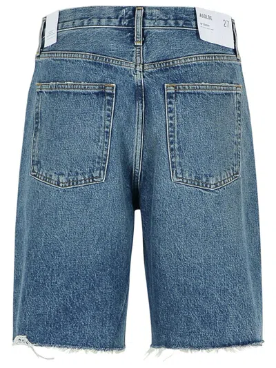 Agolde Blue Five-pocket Shorts With Button Closure In Denim Woman In Blue