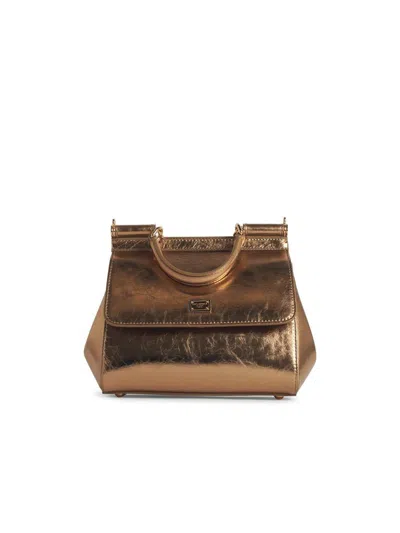 Dolce & Gabbana Sicily Media Leather Handbag In Gold