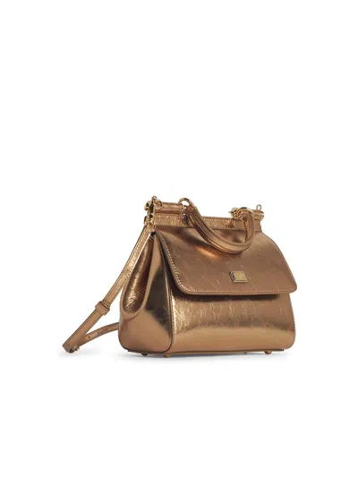 Dolce & Gabbana Sicily Media Leather Handbag In Gold