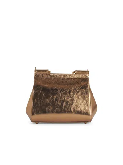 Dolce & Gabbana Sicily Media Leather Handbag In Gold
