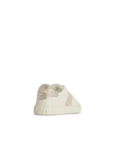 Versace 'greca' White Leather Sneakers Women In White