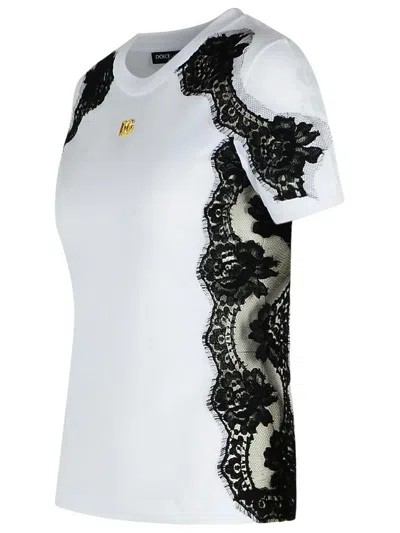 Dolce & Gabbana Jersey T-shirt With Dg Logo And Lace Details In White