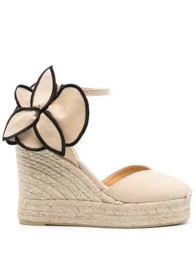Castaã±er Castaner Wedge Espadrille Sandals With Decorative Flower Detail In Beige