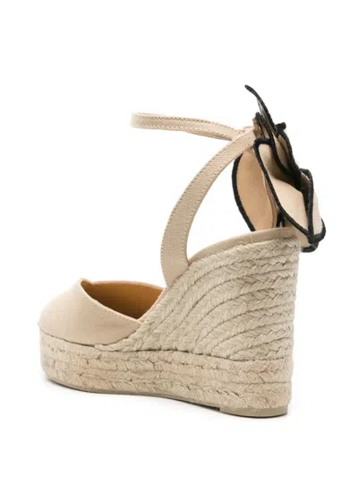 Castaã±er Castaner Wedge Espadrille Sandals With Decorative Flower Detail In Beige