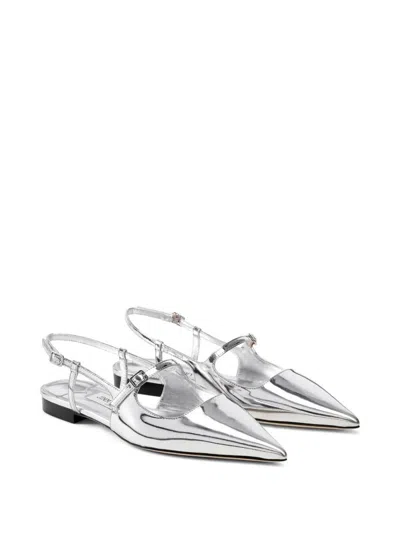 Jimmy Choo Pointed Toe Metallic Leather Sling Back Ballerina In Grey