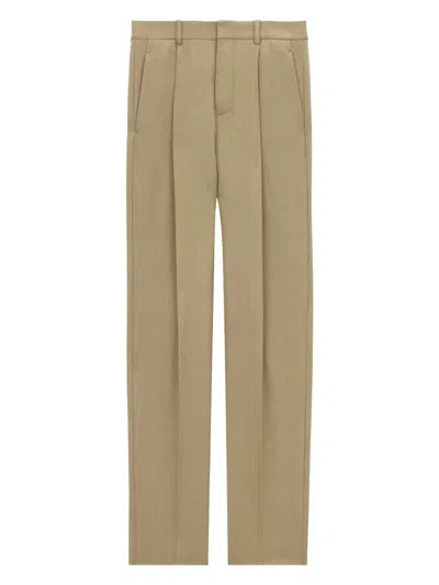 Saint Laurent Wool Gabardine High-waisted Carrot Trousers In Beige