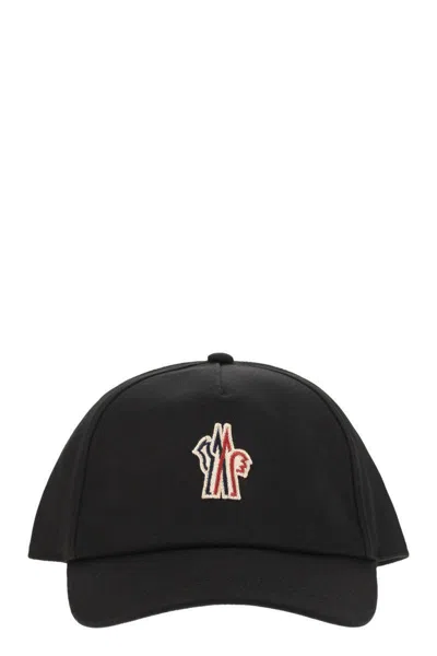 Moncler Grenoble Black Baseball Cap With Logo Embroidery In Cotton Man In Black