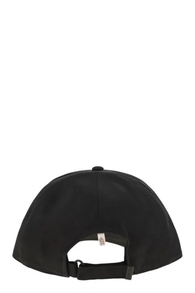 Moncler Grenoble Black Baseball Cap With Logo Embroidery In Cotton Man In Black