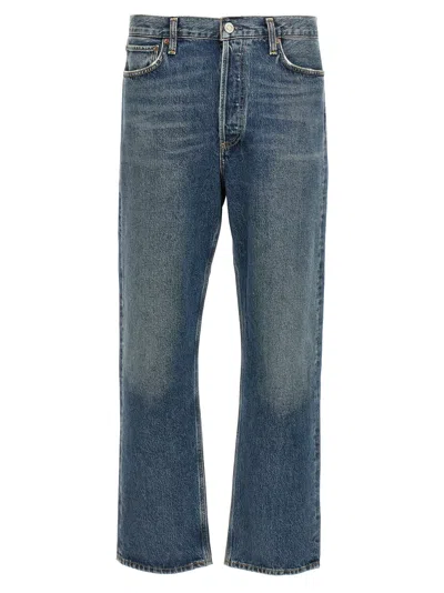 Agolde Blue Five-pocket Jeans With Lightened Effect In Regenerative Cotton Man