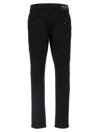 Balmain Cotton Blend Black Denim Jeans With Multi-pocket Design