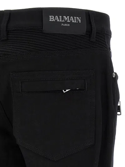 Balmain Cotton Blend Black Denim Jeans With Multi-pocket Design