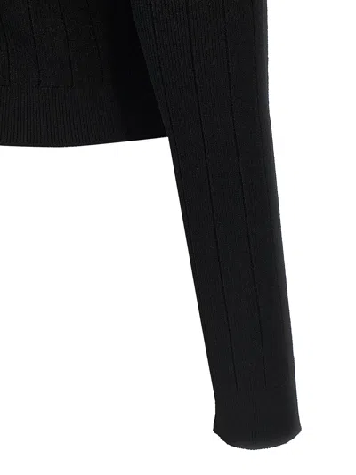 Balmain Black Ribbed Cardigan With Shoulder Pads And Logoed Metal Buttons