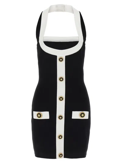 Balmain Black Dress With Square Neckline And Decorative Buttons