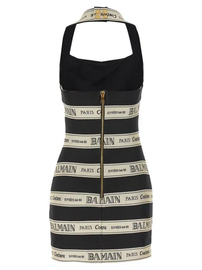 Balmain Striped Halterneck Jacquard Minidress